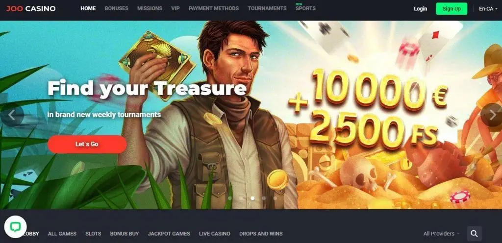 Screenshot of Joo Casino website interface showing game lobby