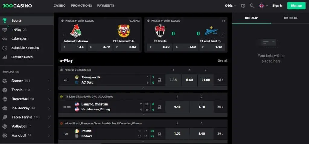 Joo Casino Sportsbook Interface